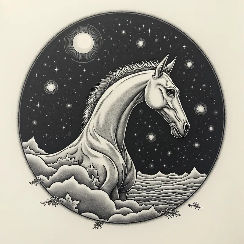 Cosmic Tattoo Universe - simulated universe - AI image generated with Photorealistic 2 - tattoo drawing