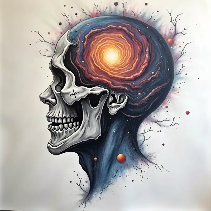 Cosmic Tattoo Universe - simulated universe - AI image generated with Photorealistic 2 - tattoo drawing