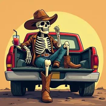 Cowboy Skeleton in Pickup Truck