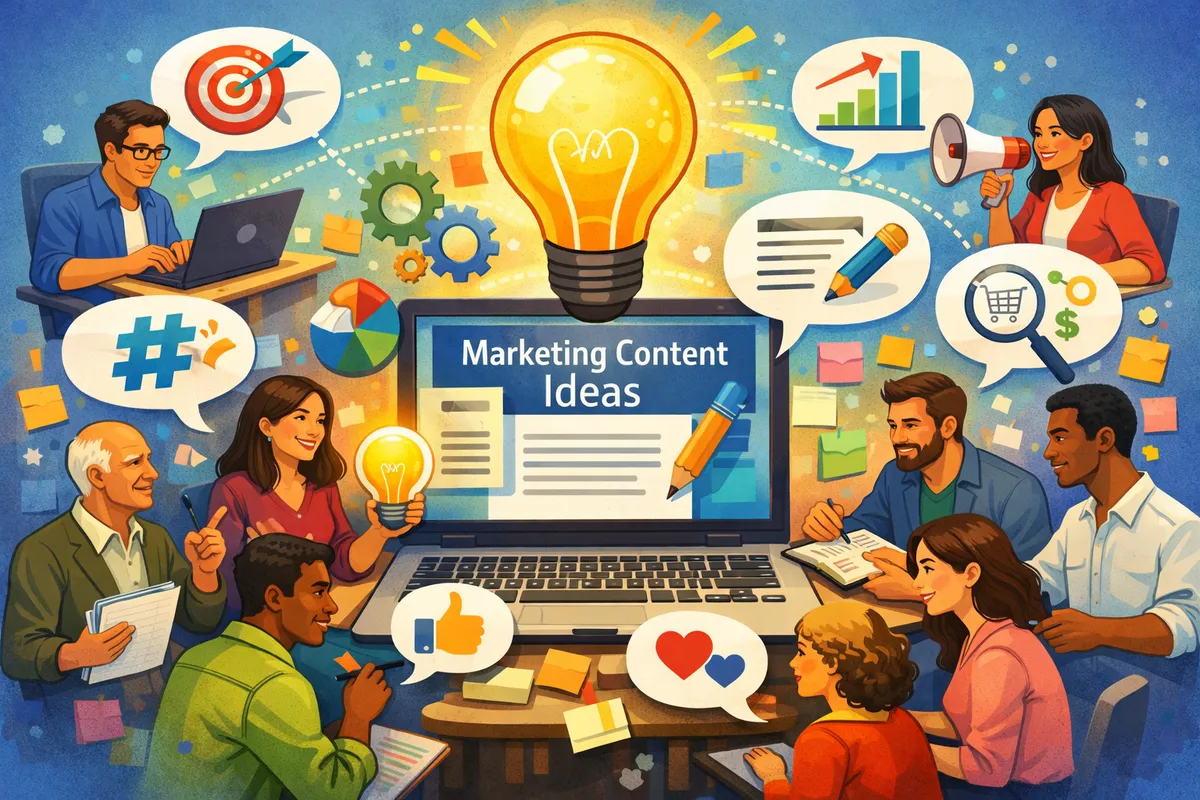 Crowdsourced Marketing Ideas - Depict crowd sourcing of ideas for writing marketing content. - AI image generated with GPT Image