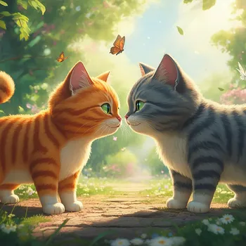 Curious Cats Meet in Sunny Park