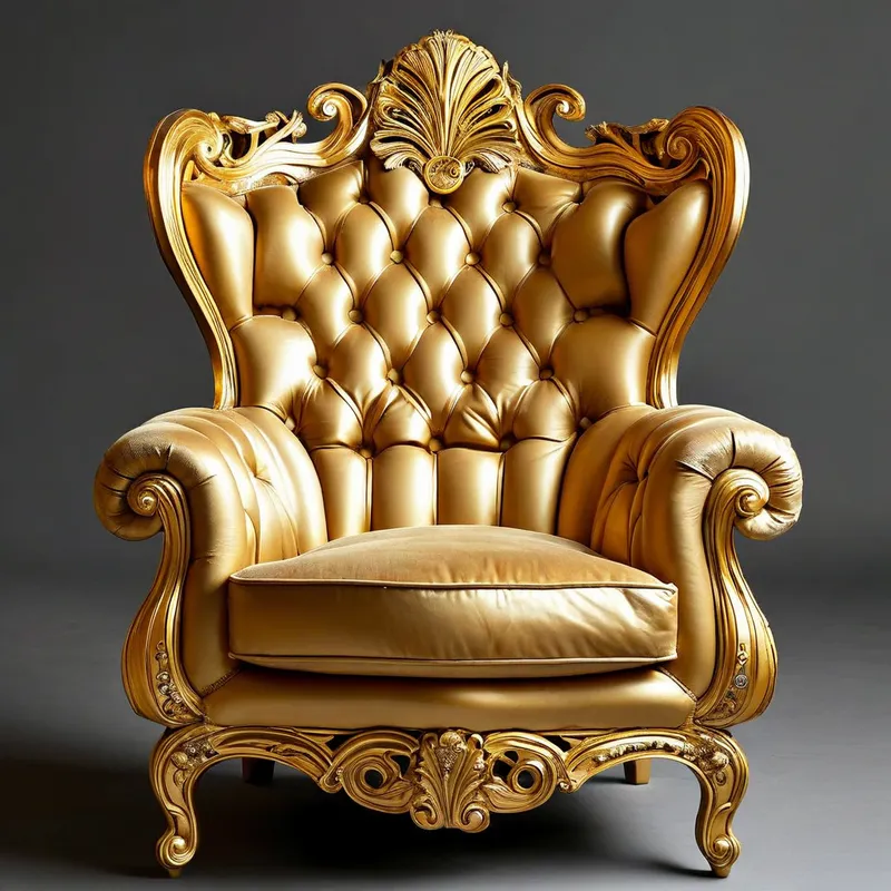Curved Golden Art Nouveau Throne - A regal throne-like chair fashioned from radiant gold, showcasing the typical whiplash curves, asymmetrical patterns, and naturalistic embellishments of the Art Nouveau movement. - AI image generated with Nova Canvas