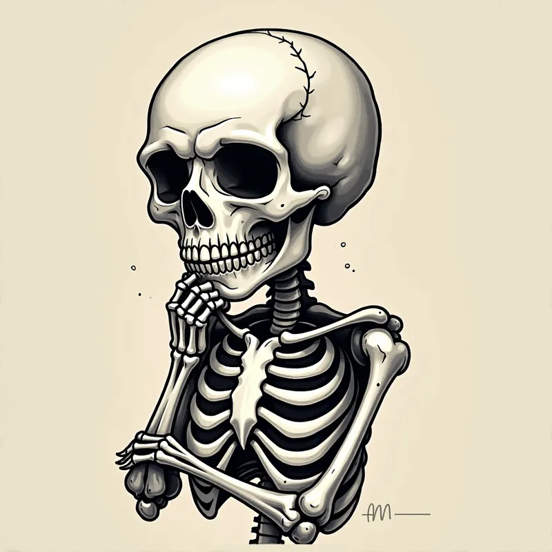 Cute Thinking Skeleton Tattoo - thinking skeleton  cute
 - AI image generated with Photorealistic 2 - tattoo drawing