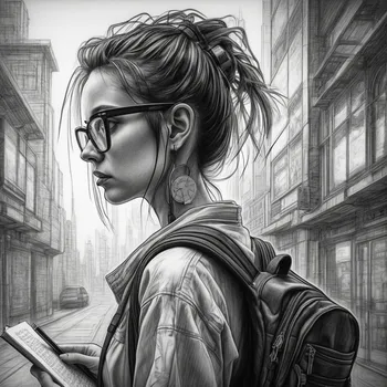 Cyberpunk Academic Journey Pencil Sketch