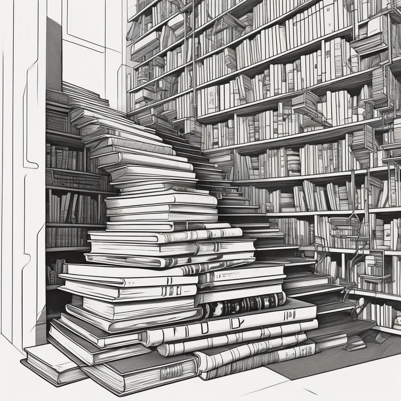 Cyberpunk Minimalist Book Staircase - image of stacked books that make a staircase - AI image generated with Photorealistic - cyberpunk, minimalist line art