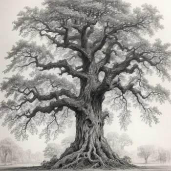 Cyberpunk Oak Tree Pencil Drawing