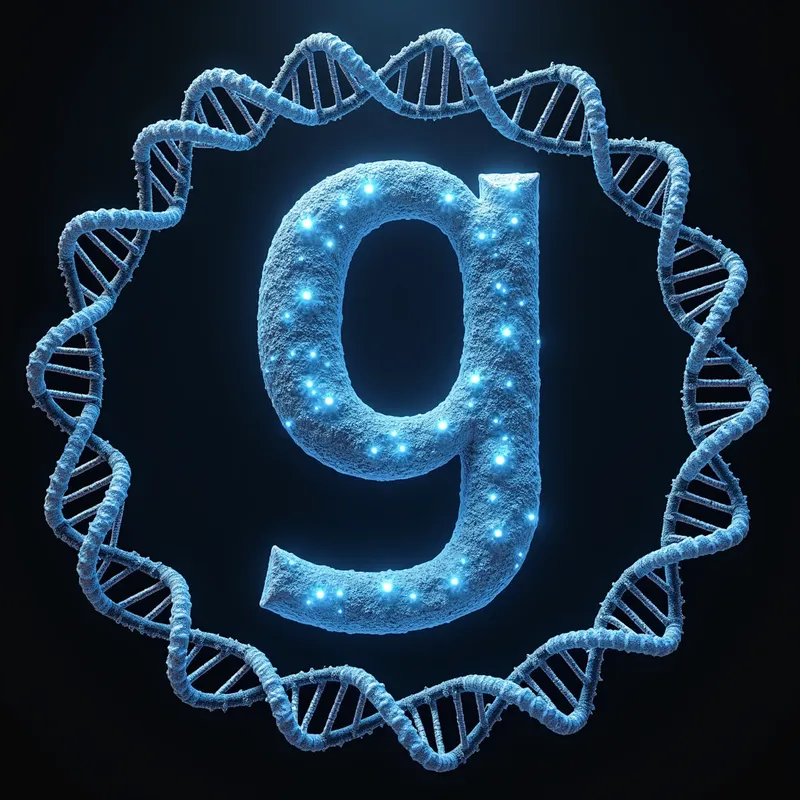 DNA Helix Glyph - a circle with the letter "g" inside, the "g" having the ending of a DNA strand - AI image generated with Text