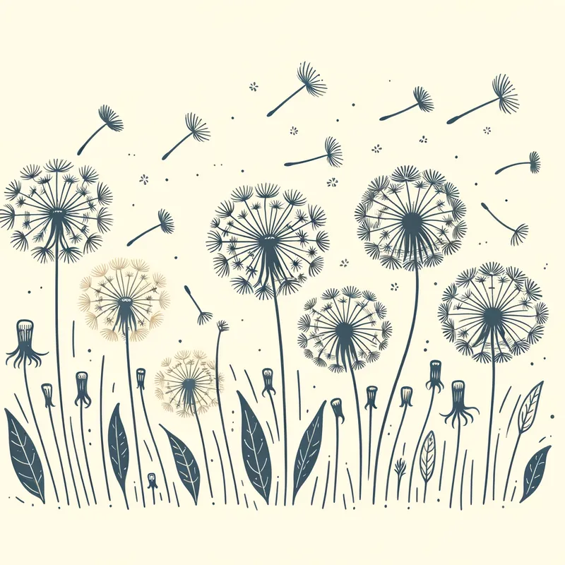 Dandelion Doodle Float - simple clipart of dandelions floating in the air - AI image generated with Art - doodle
