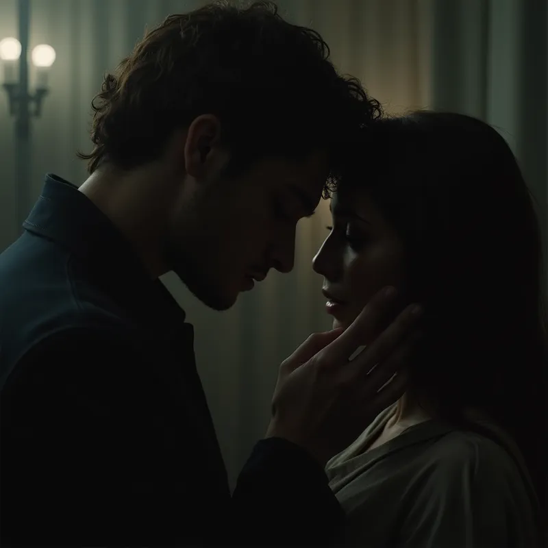 Dark Romance — Fading to Redemption - for a 1:00 minutes clip. dark romance, traumatic to redemption fade the last 12 seconds of the clip - AI image generated with Photorealistic 2