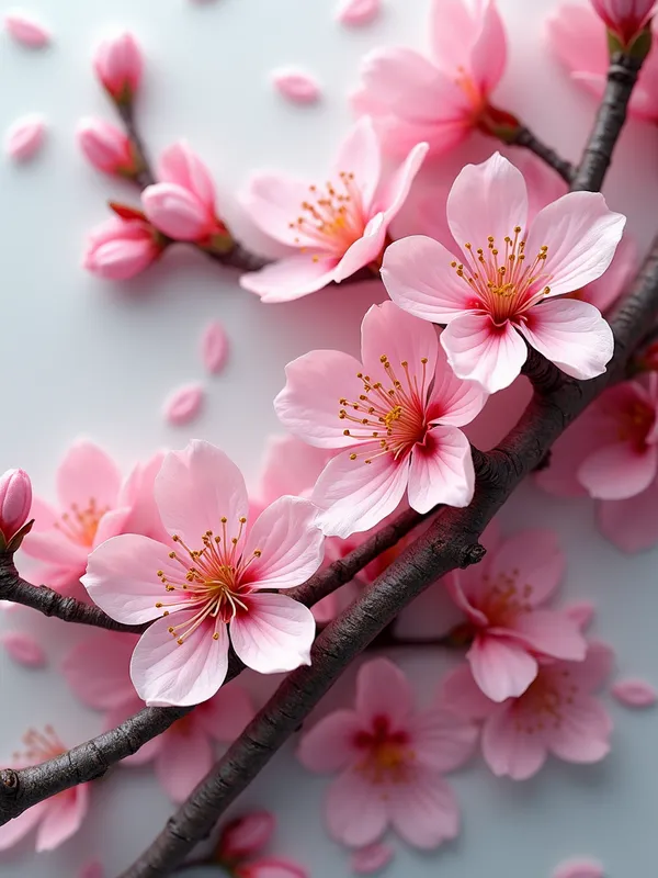 Deep Relief Cherry Blossom Branch - deep relief realistic image of a cherry blossom branch very detailed and fancy - AI image generated with Photorealistic 2