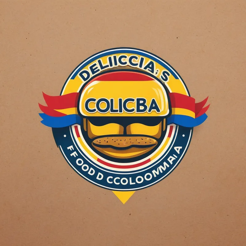 Delicias de Colombia Logo - Create a professional logo for a Colombian food truck named “Delicias de Colombia”. Design should feel vibrant, welcoming, and memorable, inspired by Colombian culture and street food. Include bold, clean typography with the business name as the main focus. Use a lively color palette inspired by the Colombian flag—yellow, blue, and red—while keeping the design polished and suitable for branding on a food truck, menus, uniforms, and social media. Incorporate subtle food-themed or cultural elements such as a stylized arepa, coffee bean, tropical leaf, mountain silhouette, or festive pattern, while keeping the logo modern and not overly complex. The final logo should be eye-catching, scalable, and work well on both light and dark backgrounds. - AI image generated with Photorealistic