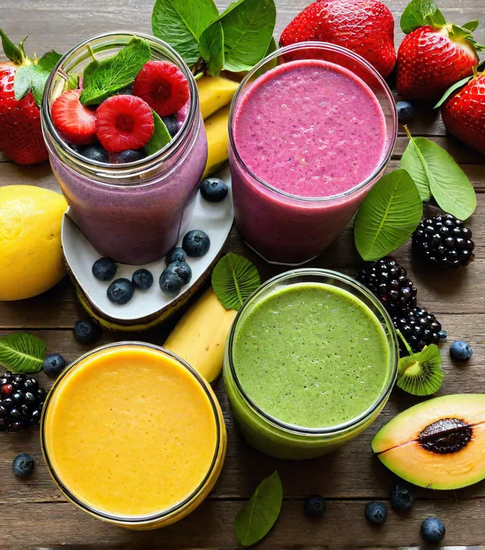 Delicious Fruit Smoothies - fruit smoothies - AI image generated with Photorealistic