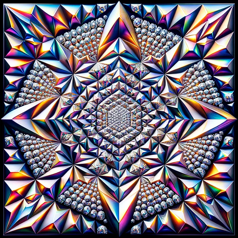 Diamond Kaleidoscope - A square canvas adorned with a kaleidoscopic array of diamonds, creating a hypnotic and visually captivating composition. - AI image generated with Art