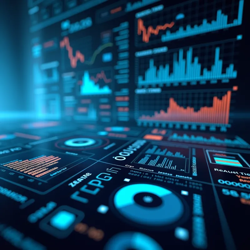 Digital Banking Dashboard - An interactive and dynamic background showcasing digital elements such as electronic banking ledgers, pie charts, and futuristic interface touches for a bank management system menu. - AI image generated with Photorealistic 2