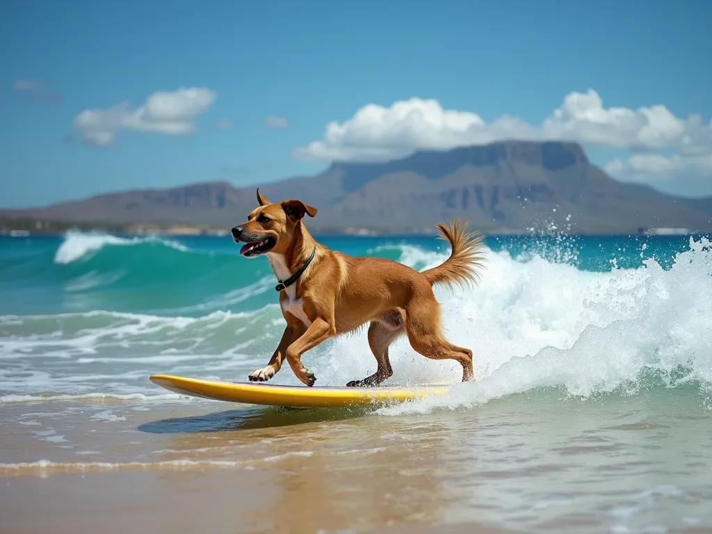 Dogs Surfing on Hawaii Waves - dogs surfing on large waves of a beautiful hawaii beach - AI image generated with Photorealistic 2