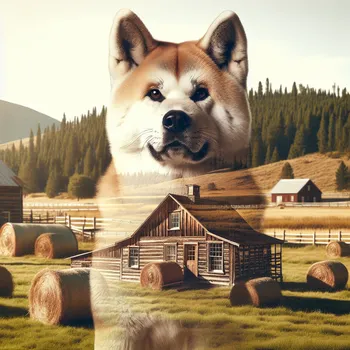 Double-Exposure Akita at Farmhouse