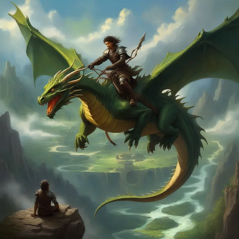 Dragon Rider Fantasy Painting - Dragon rider fantasy painting art - AI image generated with Stable Diffusion XL