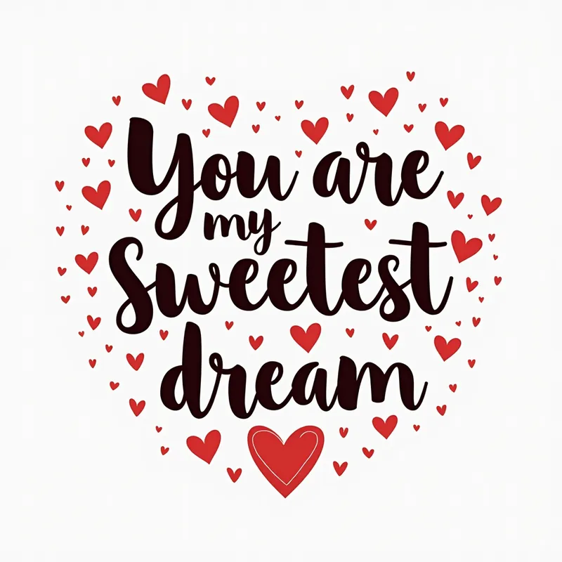 Dreamy Typography Embrace - a clear and perfect full-color typography design, add an illustration of holding hands, add the text "You are my sweetest dream". white background. - AI image generated with Text
