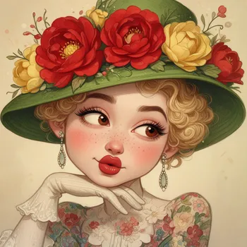 Dreamy Woman in Floral Green Hat
