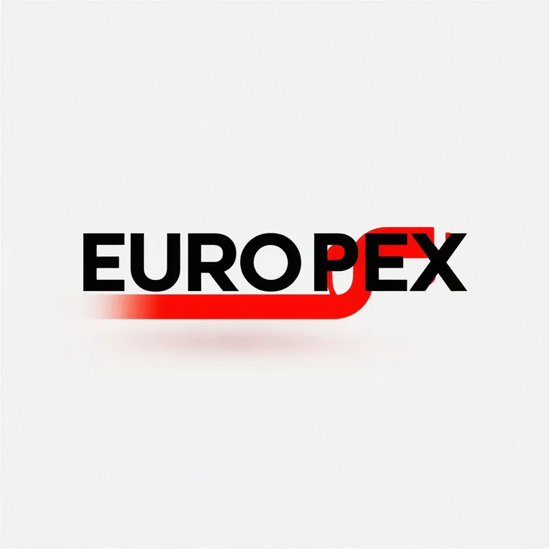 EURO-PEX Logo with Red Tubing - Create a logo that says "EURO PEX" with a red piece of tubing used as a hyphen between "EURO" and "PEX". The text should be bold and modern, with the tubing appearing realistic and prominently featured.