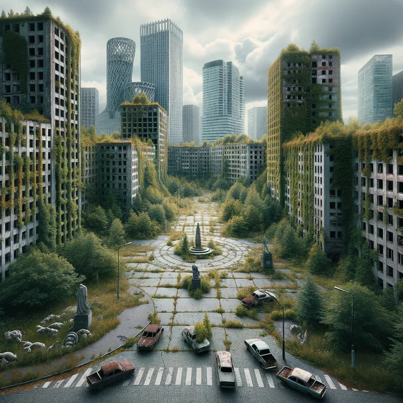 Echoes of Abandoned Metropolis - abandoned city
 - AI image generated with Art