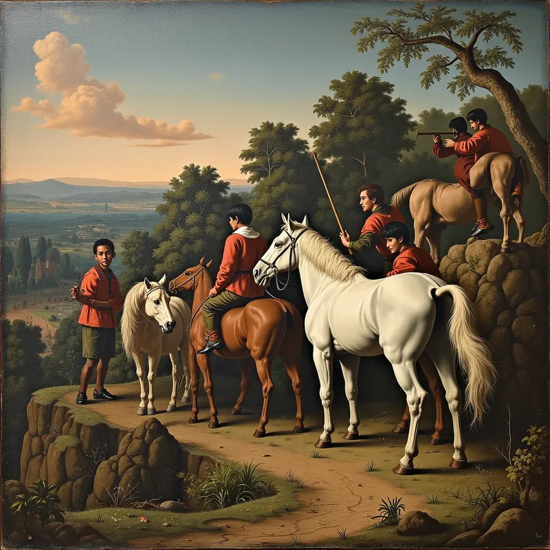 Eclectic Mix of Master Painters - An unknown painter who used element of many other painters, Crumb, Rubens, Ernst, Manet, Willink, Corneille - AI image generated with Flux