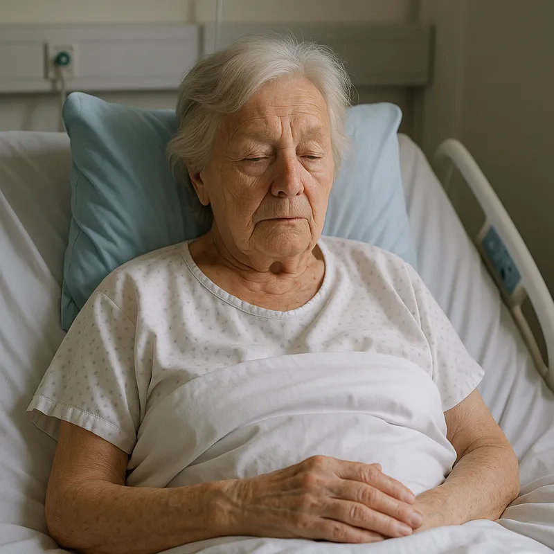Elderly Woman in Hospital Bed - make an image of an old woman on hospital bed
 - AI image generated with GPT Image - photorealistic