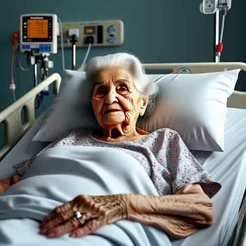 Elderly Woman in Hospital Bed