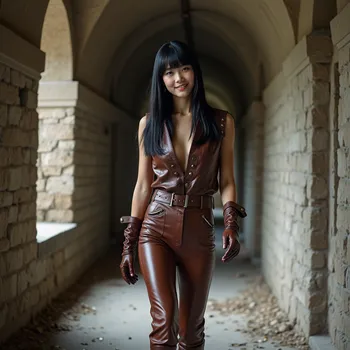 Elegant Asian Girl in Castle Corridor