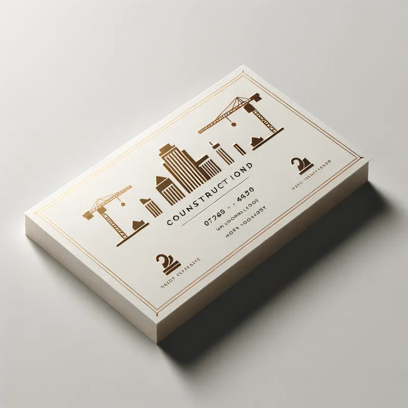 Elegant Builder's Business Card - A refined and elegant business card for a high-end construction firm. The card has a minimalist white background, gold accents, a classy font, and tasteful construction-related graphics such as cranes and building silhouettes. - AI image generated with Art