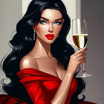 Elegant Lady in Red Dress with Champagne