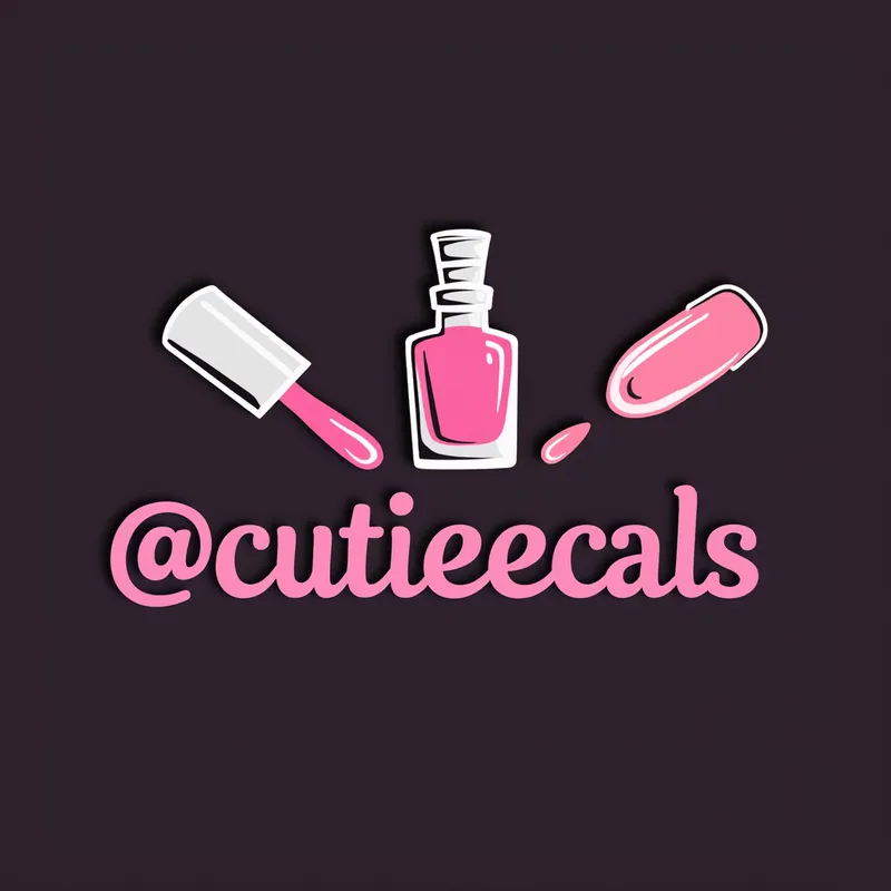 Elegant Nail Tech Logo - A sleek and modern business logo for a nail technician. The logo features a stylish pink lettering of the business name '@cutieecals', with nail polish and nails imagery incorporated into the design, giving it a professional yet trendy appearance. - AI image generated with Text