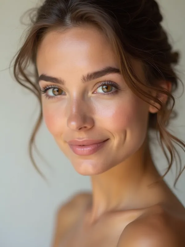 Elegant Simplicity - An elegantly simple face with a natural and effortless beauty, minimal makeup, gentle curves, and a soft, inviting gaze. - AI image generated with Krea