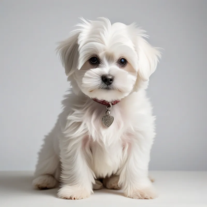 Elegant Studio Maltese - A beautifully groomed Maltese puppy posed in a minimal studio setting with soft diffused lighting, pristine white fur, elegant composition, premium pet photography look, ultra-realistic details. - AI image generated with Photorealistic