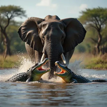 Elephant Versus Crocodile Showdown
