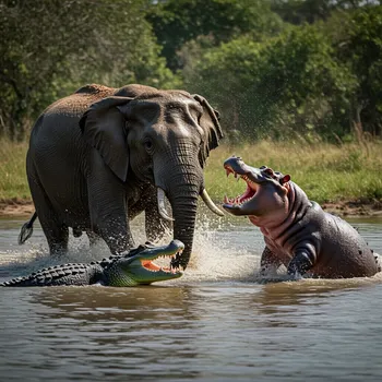 Elephant vs Croc and Hippo Showdown
