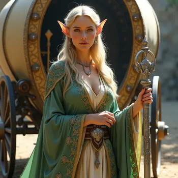 Elf Woman in Embroidered Fantasy Robes