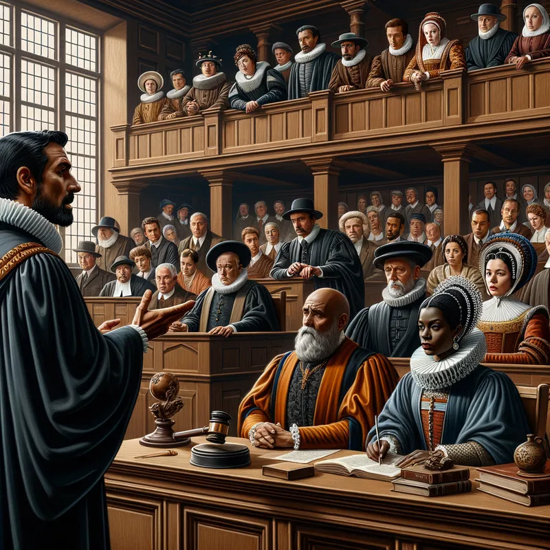 Elizabethan Courtroom Portrait - Courtroom in Elizabethan era
- AI image generated with Art