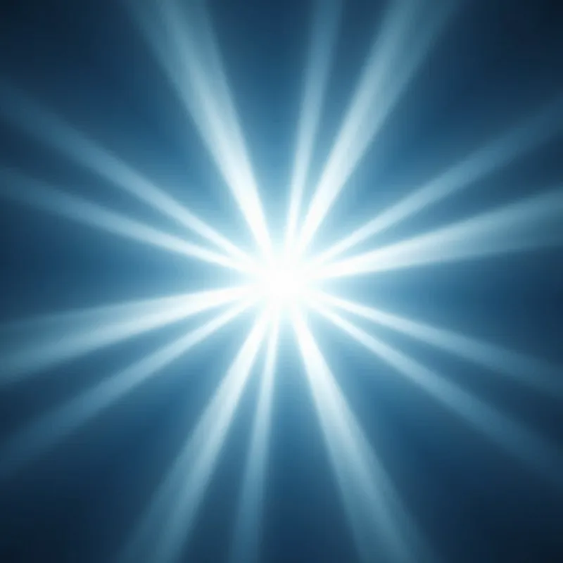 Emanating Energy - A square image with a central light source emitting converging rays that reach the image's perimeter. The use of white and blue colors enhances a bright and radiant atmosphere. - AI image generated with Photorealistic 2