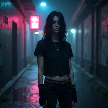 Emo Portrait in Neon Rain