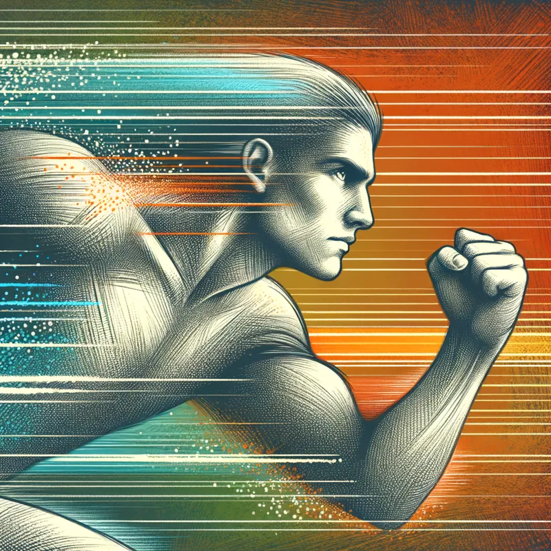 Empowered Response - An individual harnessing their stress response to improve reaction times and become physically stronger, portrayed with a dynamic background and intense focus. - AI image generated with Art - chalk, minimalist line art, stippling drawing