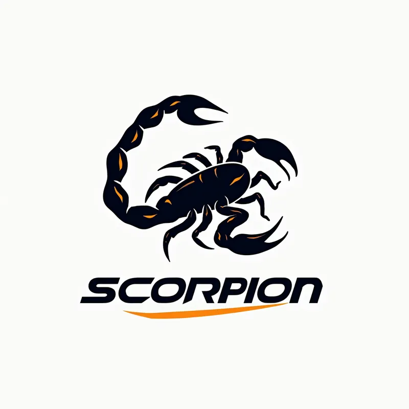 Energetic Scorpion Sportswear Logo - A dynamic logo for a sportswear brand featuring a stylized scorpion in motion, with bold, modern typography spelling out the brand name underneath. The colors should be energetic and sporty, with sharp lines and a sleek, professional look. - AI image generated with Photorealistic 2