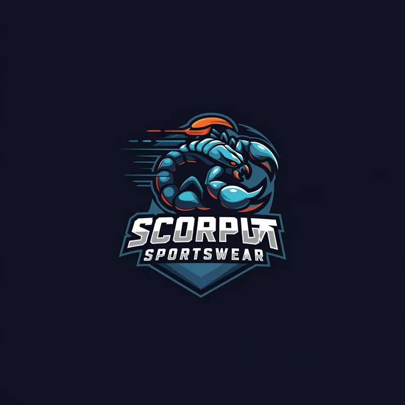 Energetic Scorpion Sportswear Logo - A dynamic logo for a sportswear brand featuring a stylized scorpion in motion, with bold, modern typography spelling out the brand name underneath. The colors should be energetic and sporty, with sharp lines and a sleek, professional look. - AI image generated with Imagen 3