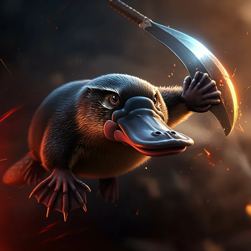 Epic Platypus Showdown - A dramatic scene featuring a platypus in the midst of an intense battle, with vibrant action elements and a dynamic composition. - AI image generated with Imagen 3