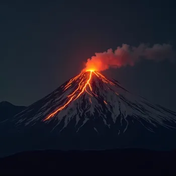 Erupting Volcano at Night