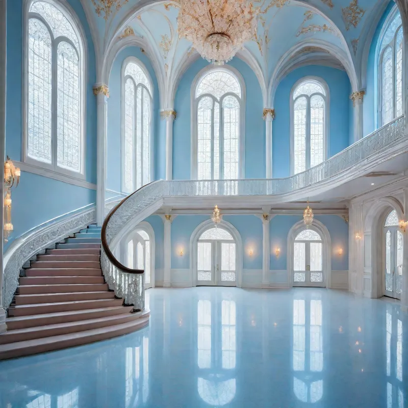 Ethereal Hall with Pastel Blue Light - Tangra AI Image Generator