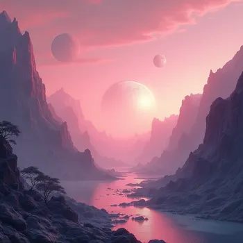 Ethereal Pink Skies Over Alien Peaks
