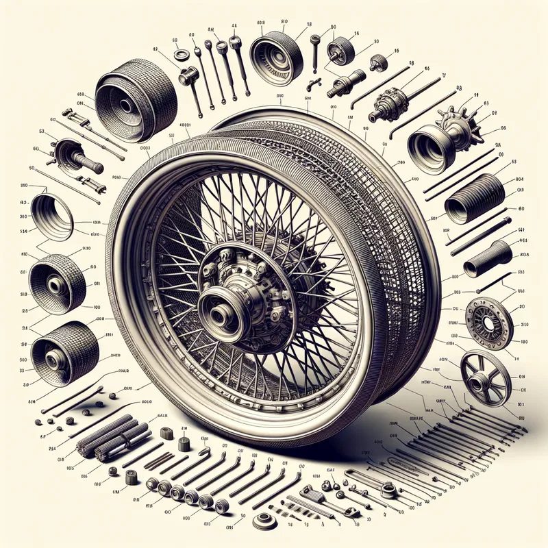 Exploded View of Dayton Wire Wheel - Tangra AI Image Generator