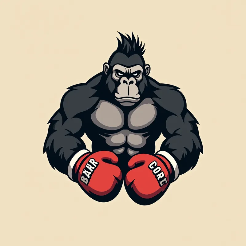 Fade Barber Gorilla - Minimalistic logo of a gorilla sporting a barbershop fade and wearing boxing gloves. - AI image generated with Text