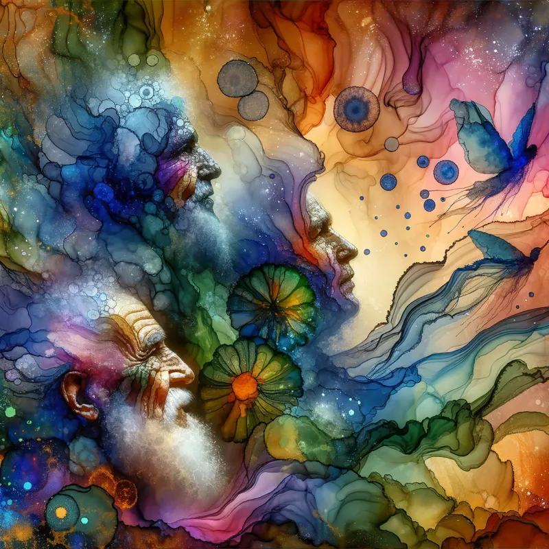 Fading Memories, Vivid Splashes - "As you get older, your secrets are safe with your friends because they can’t remember them either." - AI image generated with Art - vivid colors, water splashes, alcohol ink